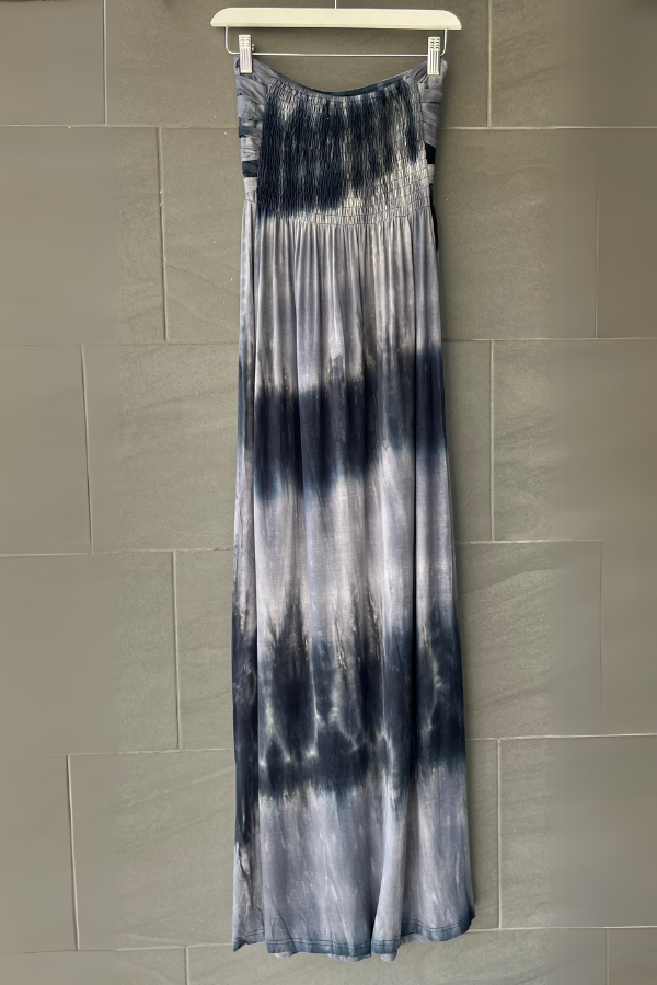 Meo Tie Front Maxi Dress (Black Tie Dye)