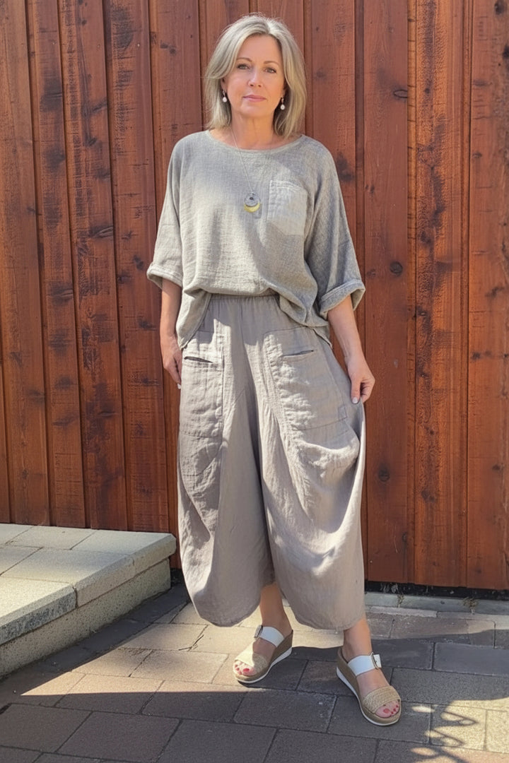 Meo Linen Crop Harem Pants (Taupe)