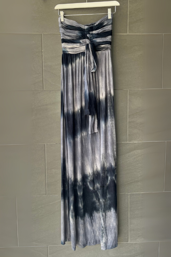Meo Tie Front Maxi Dress (Black Tie Dye)