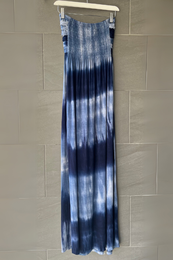 Meo Tie Front Maxi Dress (Navy Tie Dye)
