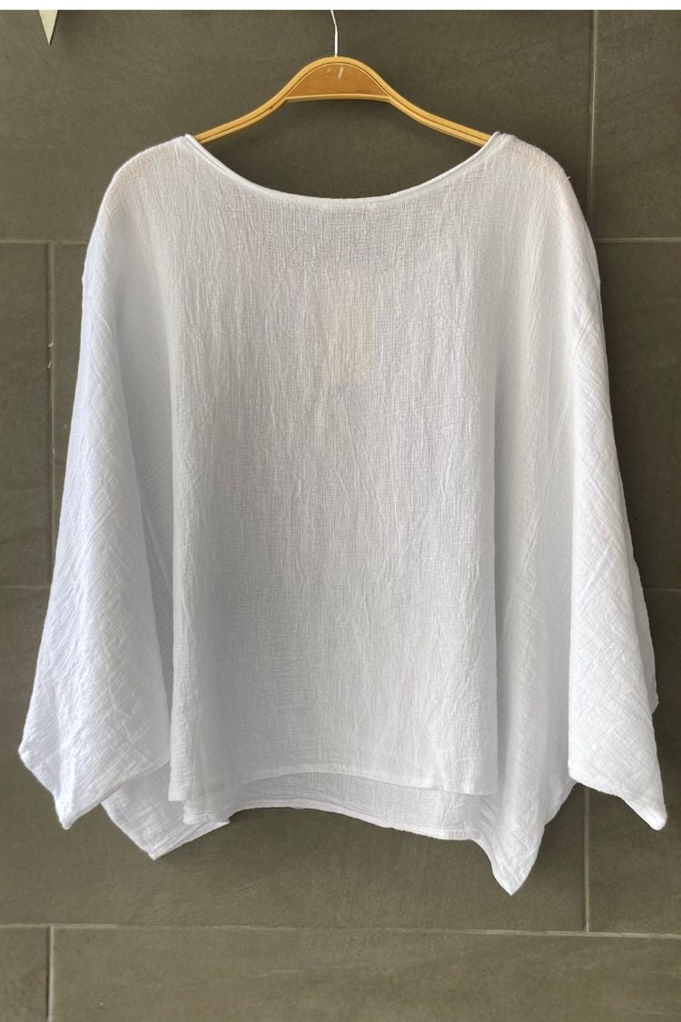 Meo Linen Boxy Dolman Tee (White)