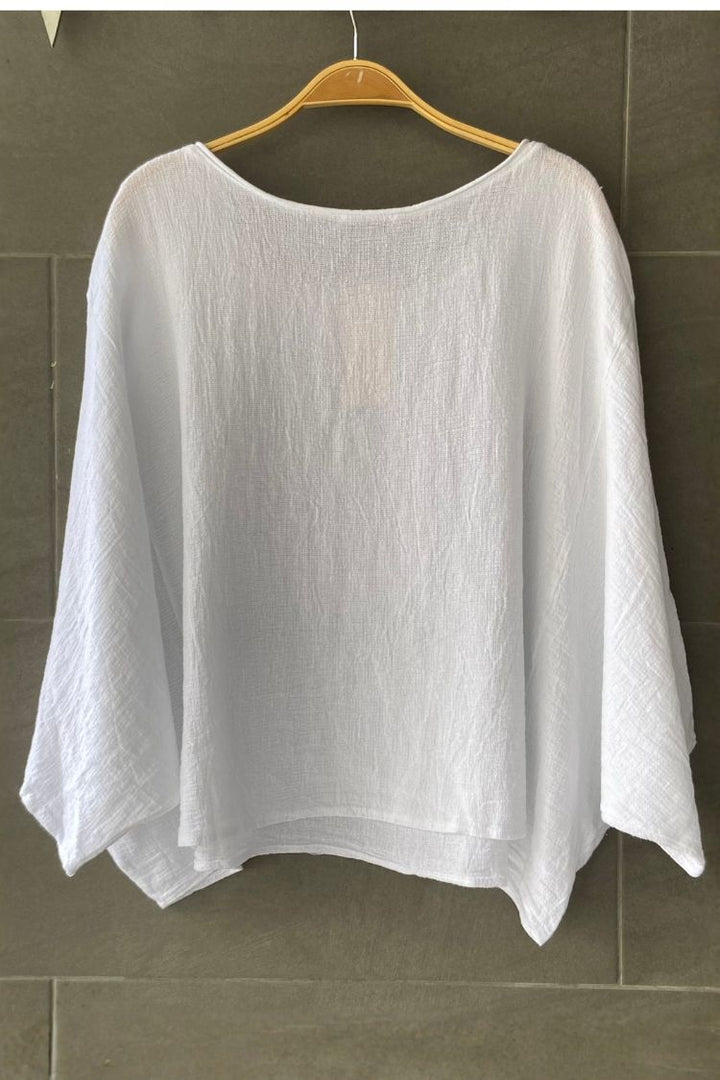 Meo Linen Boxy Dolman Tee (White)