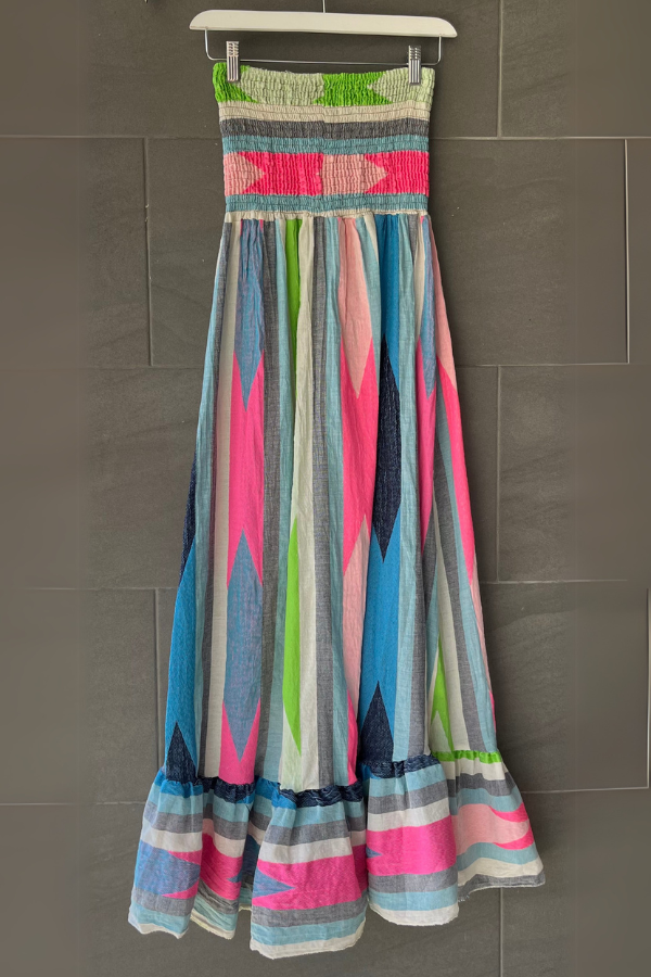 Meo Abstract Cotton Maxi Dress (Green/Pink)