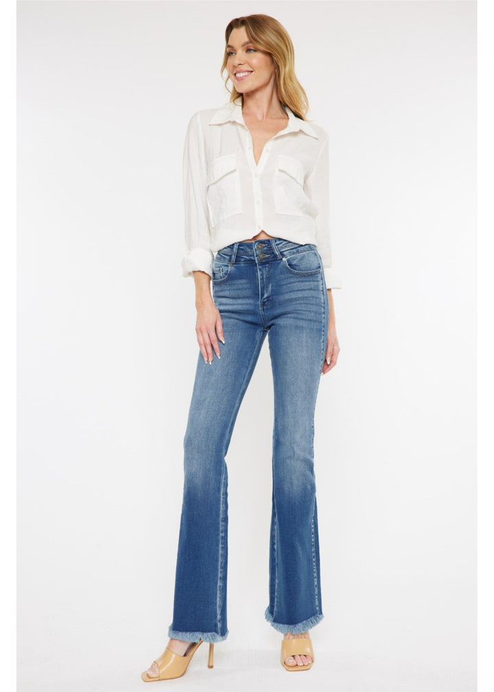 Kancan Double Button Fray Bootcut Jean