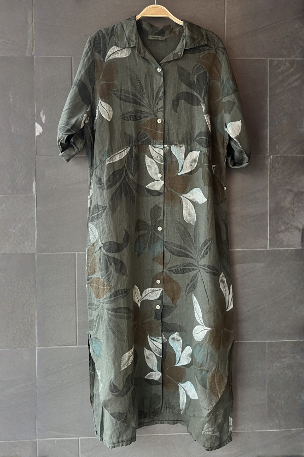 Meo Linen Foliage Dress (Olive)