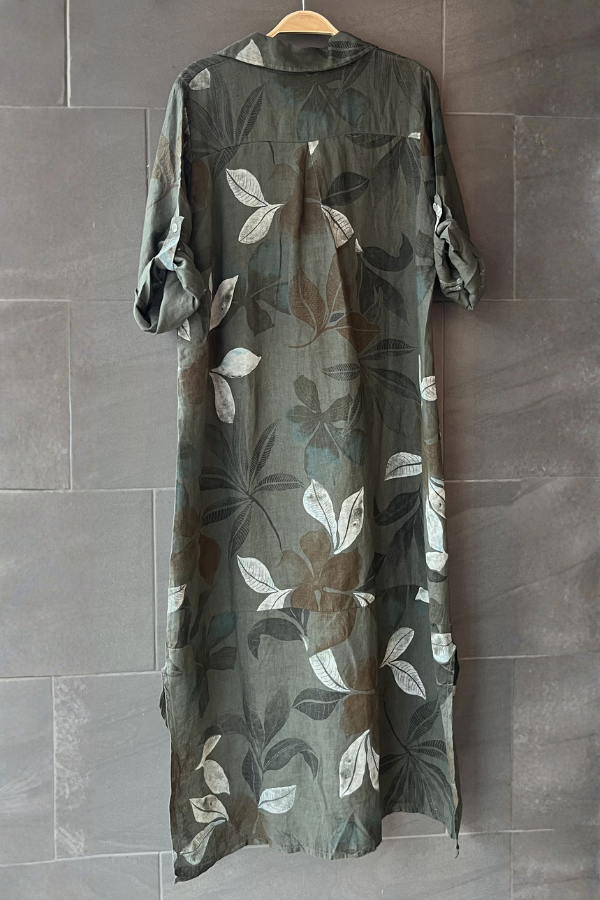 Meo Linen Foliage Dress (Olive)