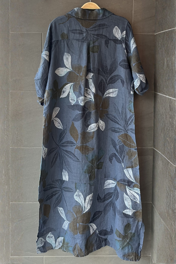 Meo Linen Foliage Dress (Dark Denim)