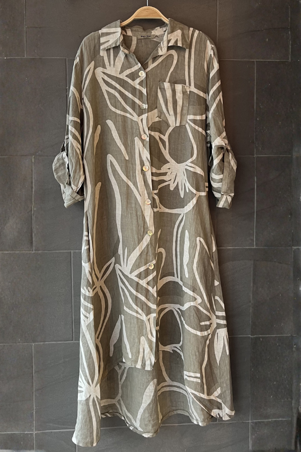 Meo Linen Cardigan Dress (Taupe)