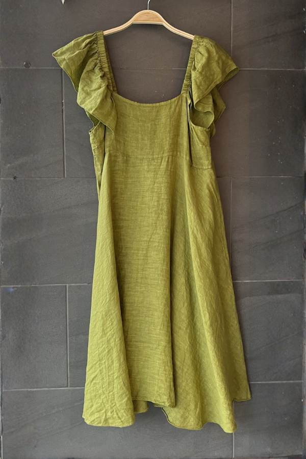 Meo Linen Flutter Dress (Avocado)