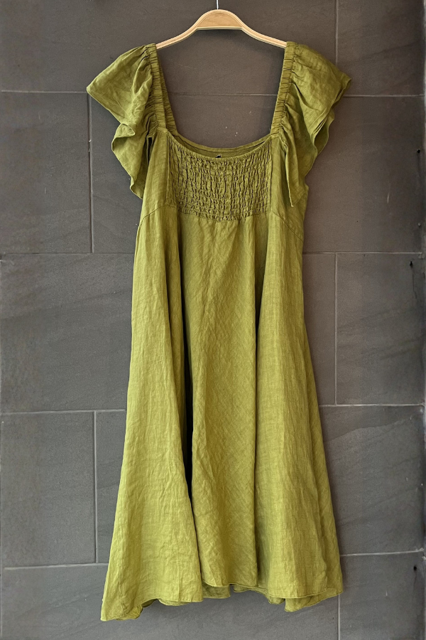Meo Linen Flutter Dress (Avocado)