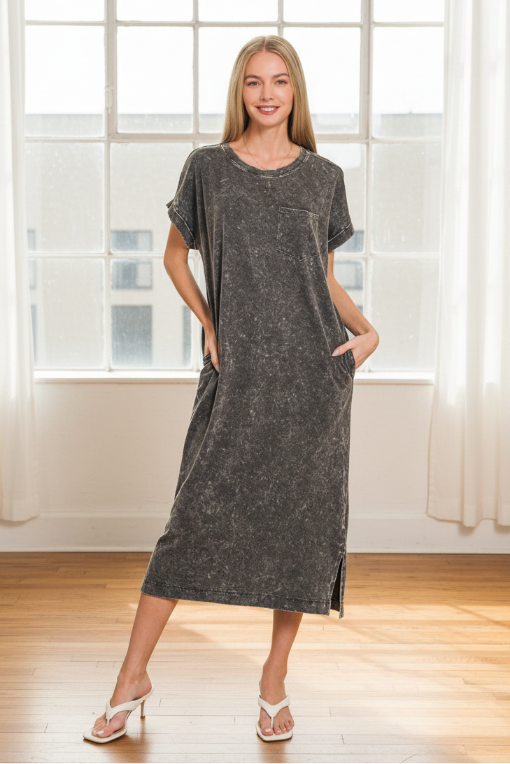 grey kids dresser Zen Cotton T-Shirt Midi Dress (Ash Black) – Vibe Apparel