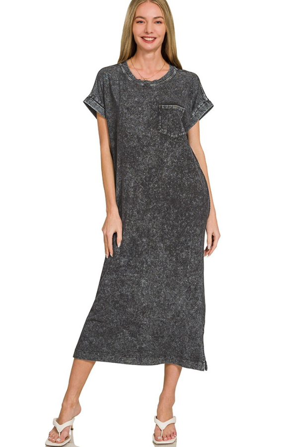 Zen Cotton T-Shirt Midi Dress (Ash Black)