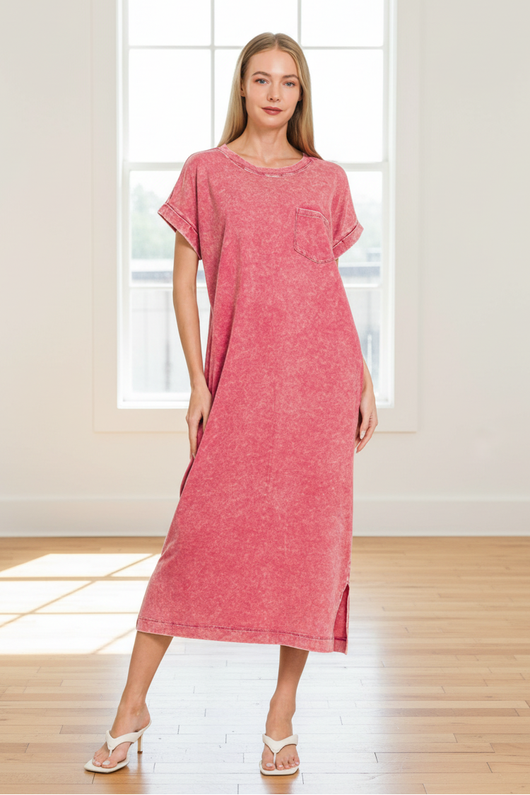 cotton t shirt midi dress Zen Cotton T-Shirt Midi Dress (Ash Pink) – Vibe Apparel