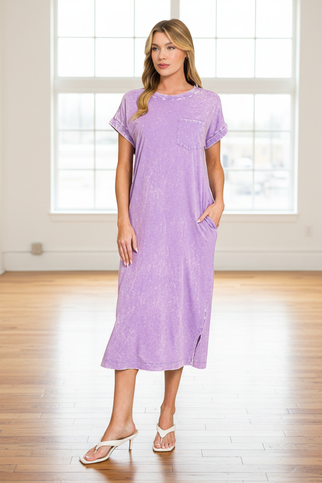Zen Cotton T-Shirt Midi Dress (Lavender)