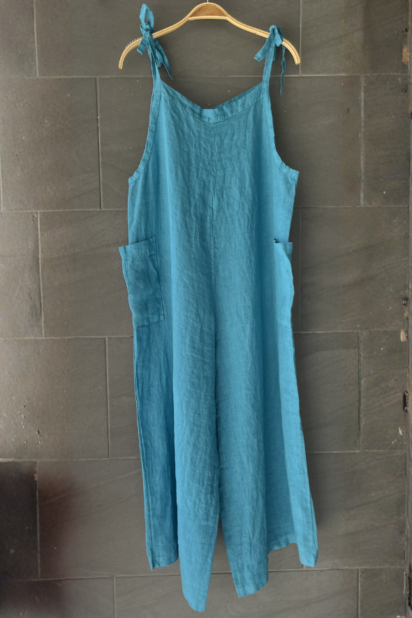 Lighter Days Linen Jumpsuit (Ocean)