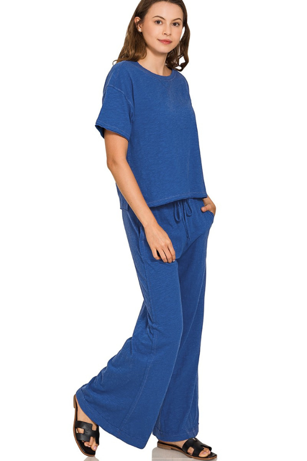 Zen Cotton Slub Lounge Set (Light Navy)