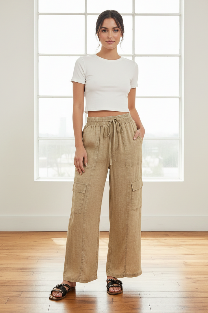 Zen Linen Blend Cargo Pant (Beige)