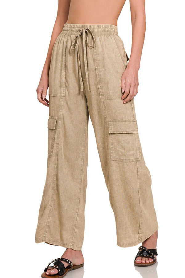 Zen Linen Blend Cargo Pant (Beige)
