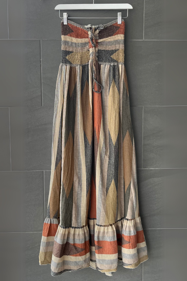 Meo Abstract Cotton Maxi Dress (Brown/Rust)