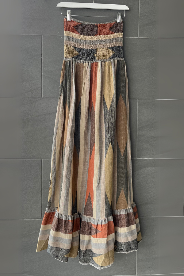 Meo Abstract Cotton Maxi Dress (Brown/Rust)