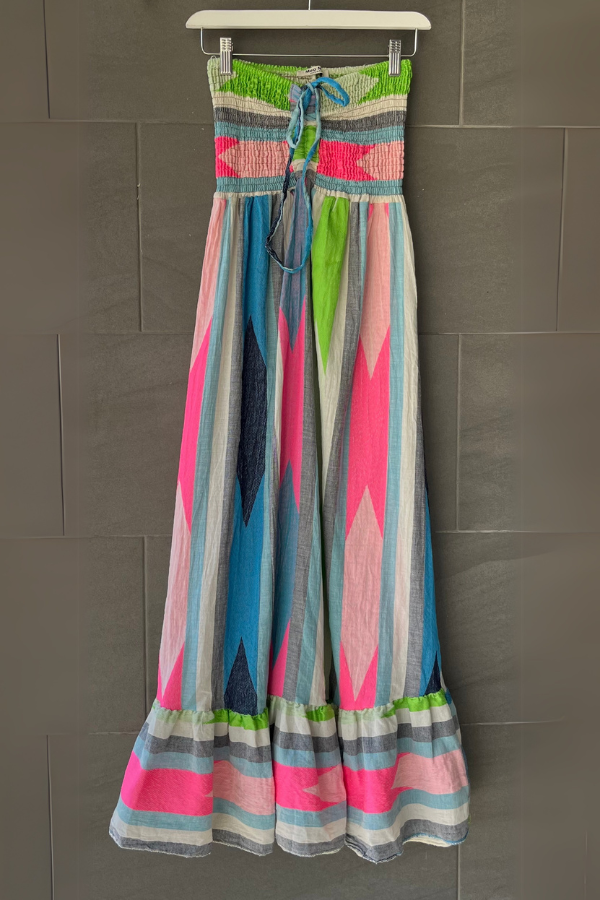 Meo Abstract Cotton Maxi Dress (Green/Pink)