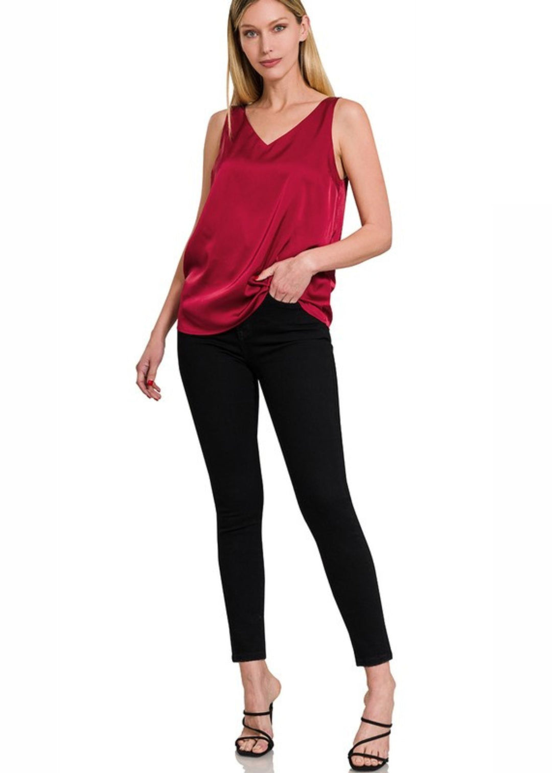 Zen Satin V Tank (Burgundy)