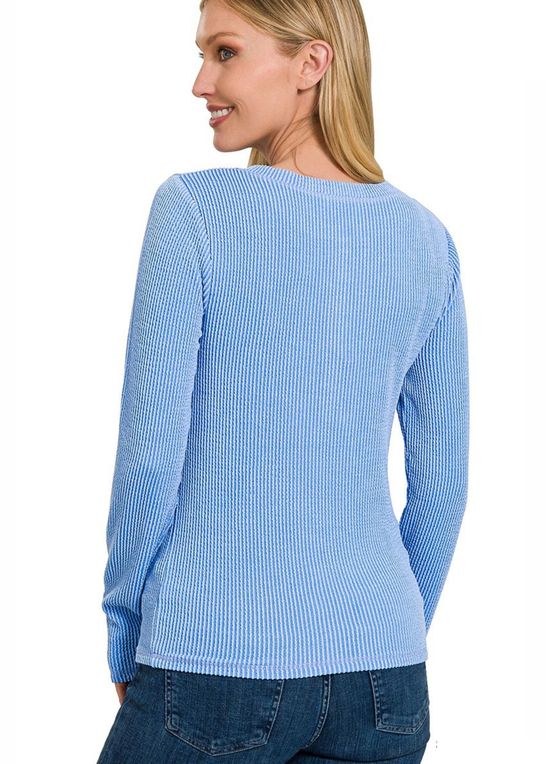 Zen Rib Long Sleeve Top (Sky Blue)