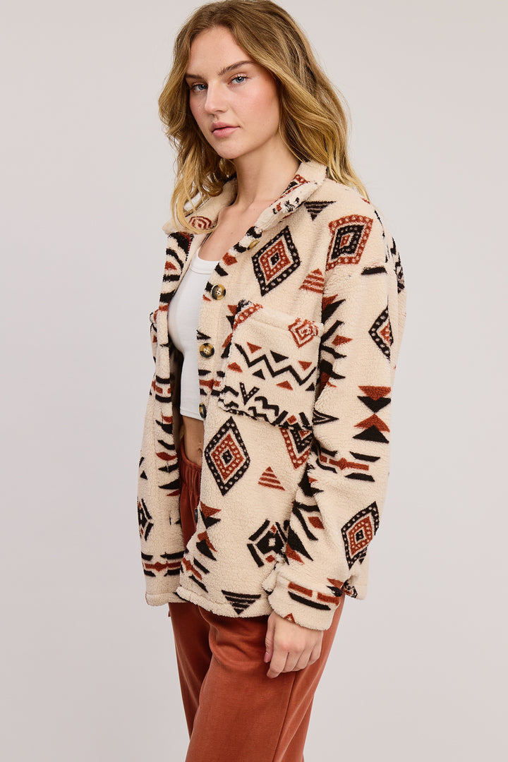 Jolie Sherpa Aztec Jacket (Ivory)