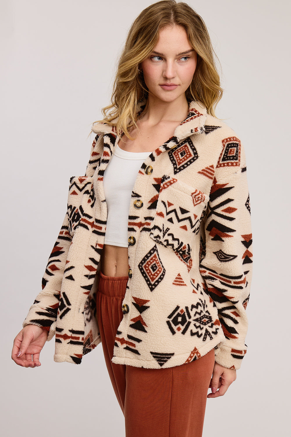 Jolie Sherpa Aztec Jacket (Ivory)