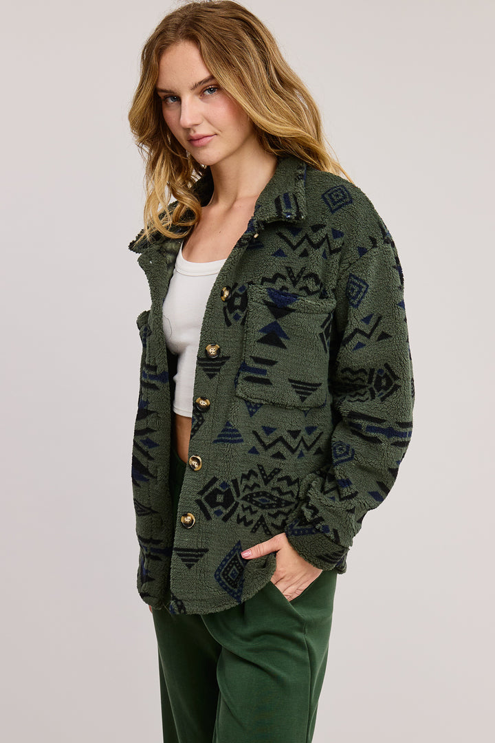 Jolie Sherpa Aztec Jacket (Olive)