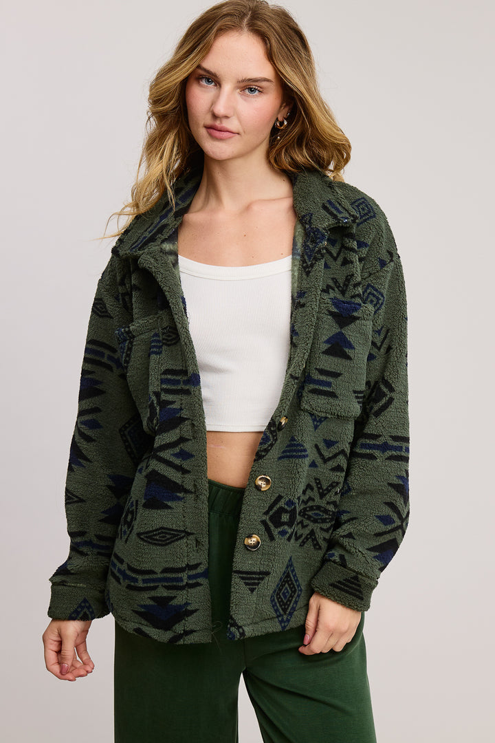 Jolie Sherpa Aztec Jacket (Olive)