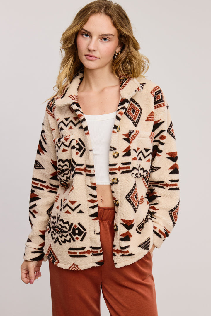 Jolie Sherpa Aztec Jacket (Ivory)