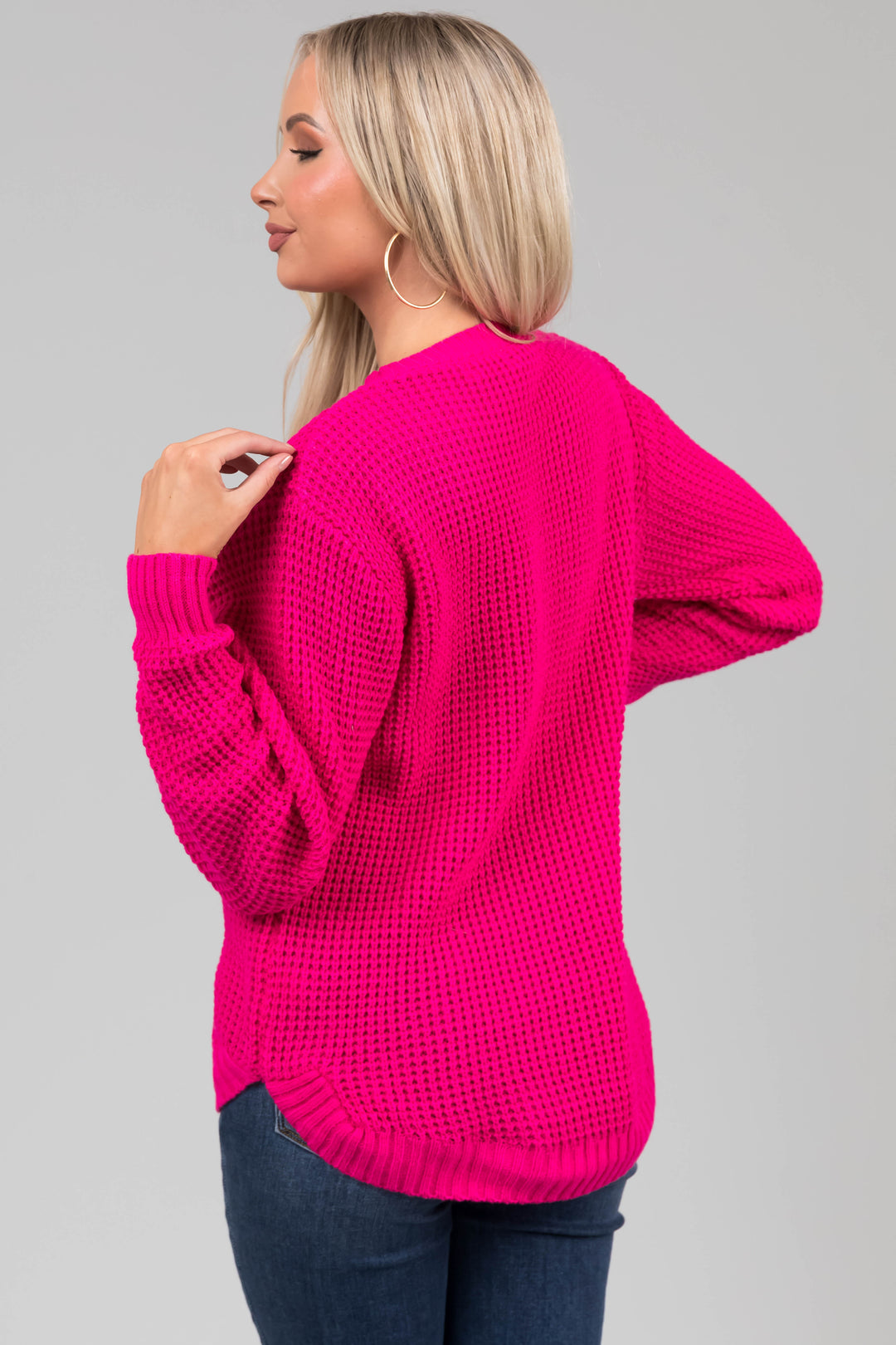Zen Waffle Knit Sweater (Hot Pink)