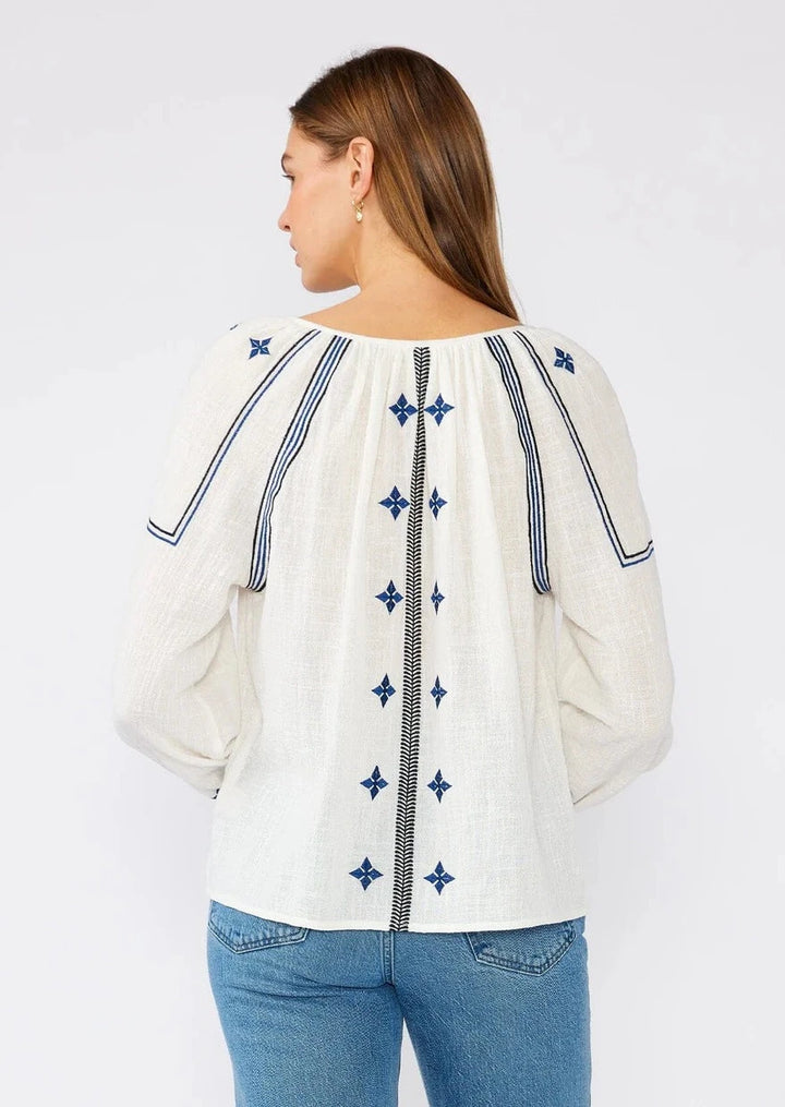 Lovestitch Myrah Cotton Blouse (White/Navy)