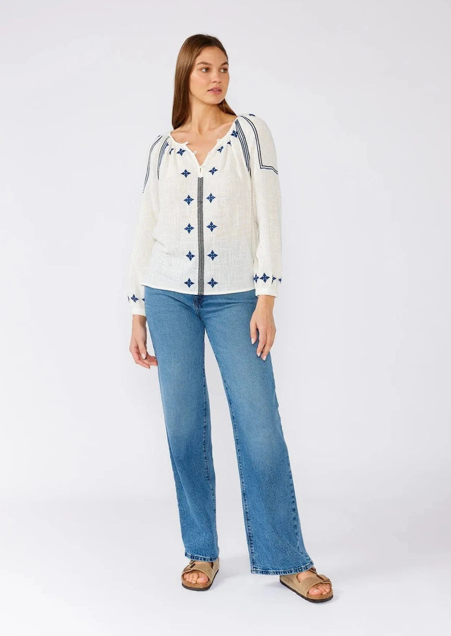 Lovestitch Myrah Cotton Blouse (White/Navy)