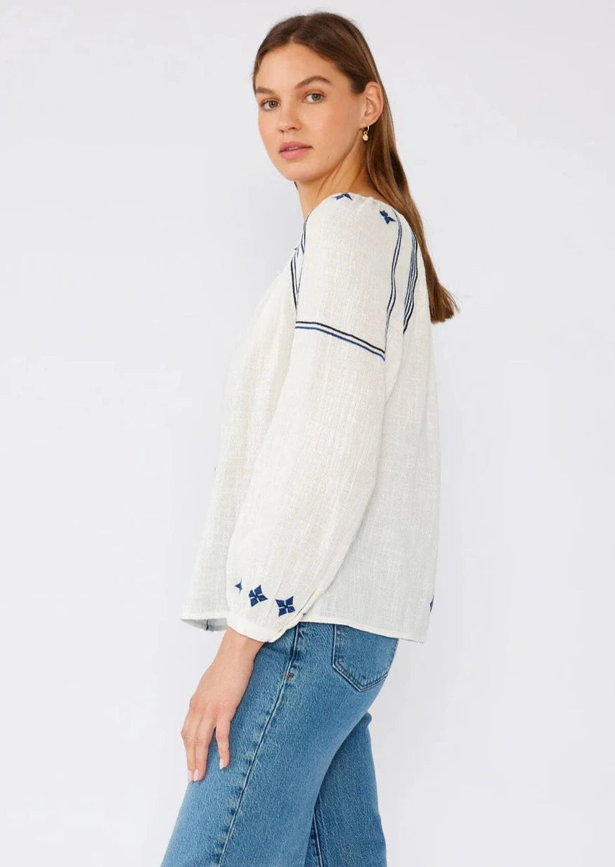 Lovestitch Myrah Cotton Blouse (White/Navy)