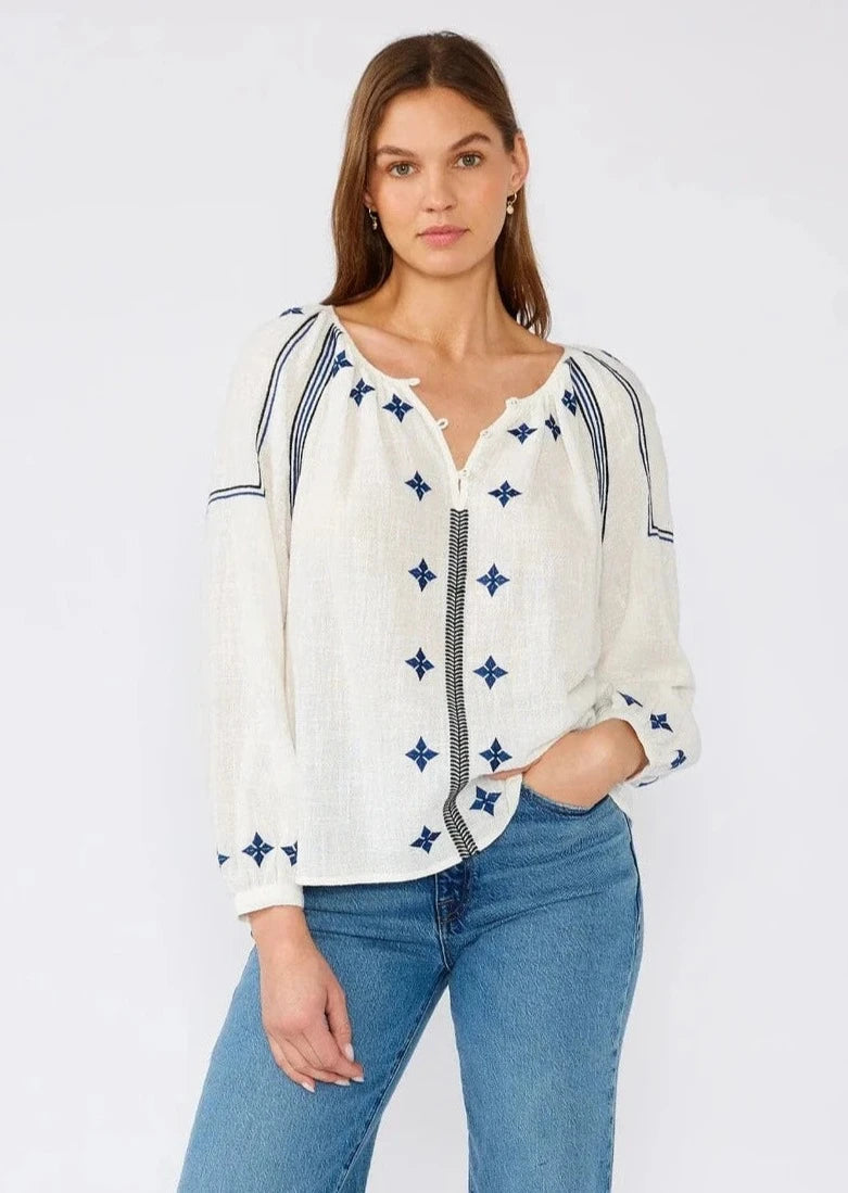 Lovestitch Myrah Cotton Blouse (White/Navy)