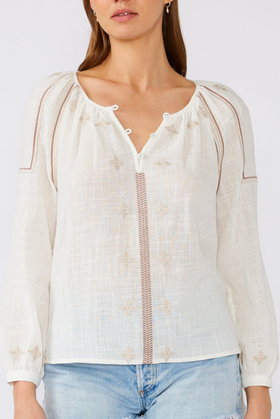 Lovestitch Myrah Cotton Blouse (White/Taupe)