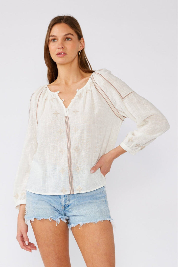 Lovestitch Myrah Cotton Blouse (White/Taupe)