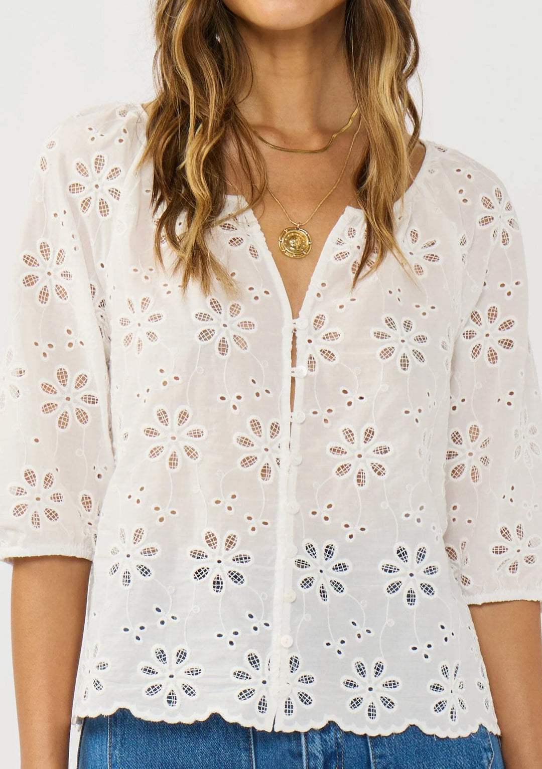 Lovestitch Nina Cotton Eyelet Top (White)