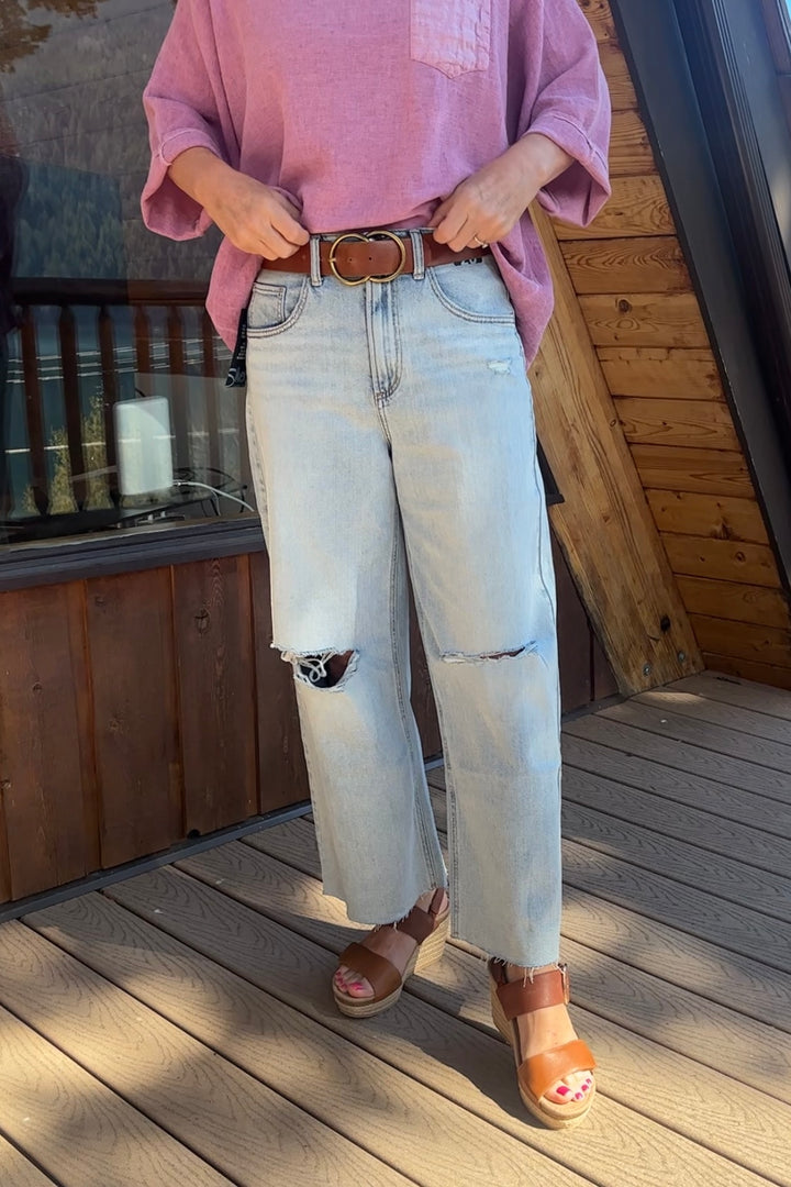 Silver Be Easy Wide Leg Ankle Jean