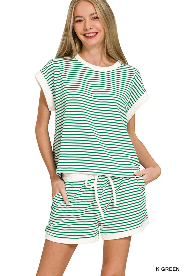 Zen Striped Lounge Shorts Set (Kelly Green)