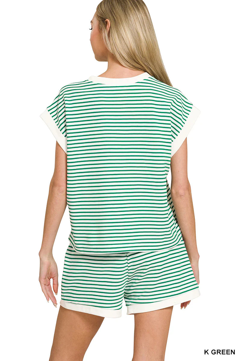 Zen Striped Lounge Shorts Set (Kelly Green)