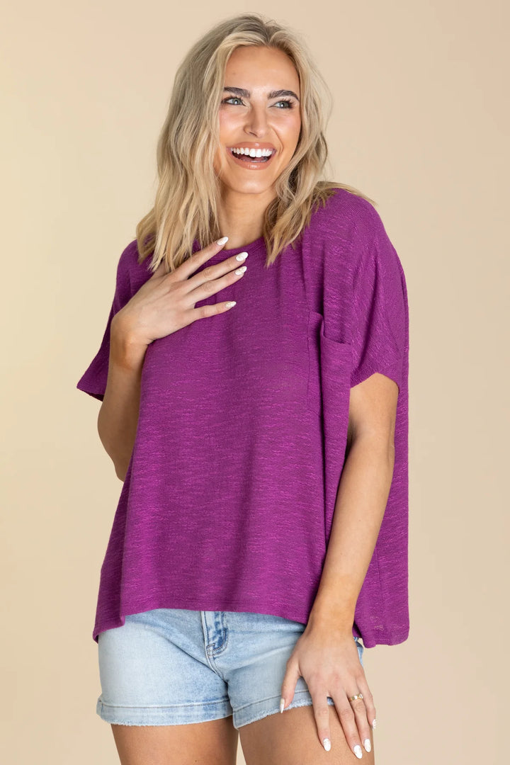Zen Light Knit Pocket Tee (Plum)