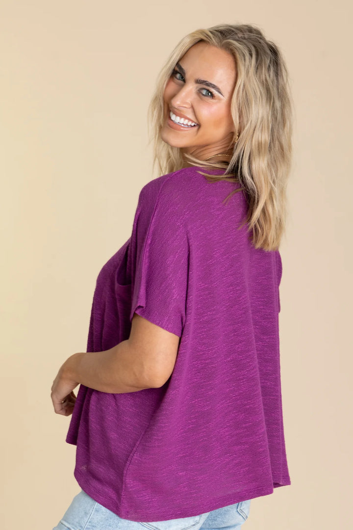Zen Light Knit Pocket Tee (Plum)