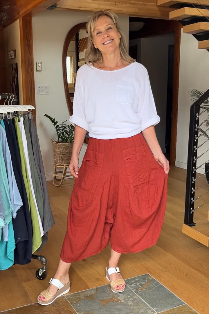 Meo Linen Crop Harem Pants (Rust)