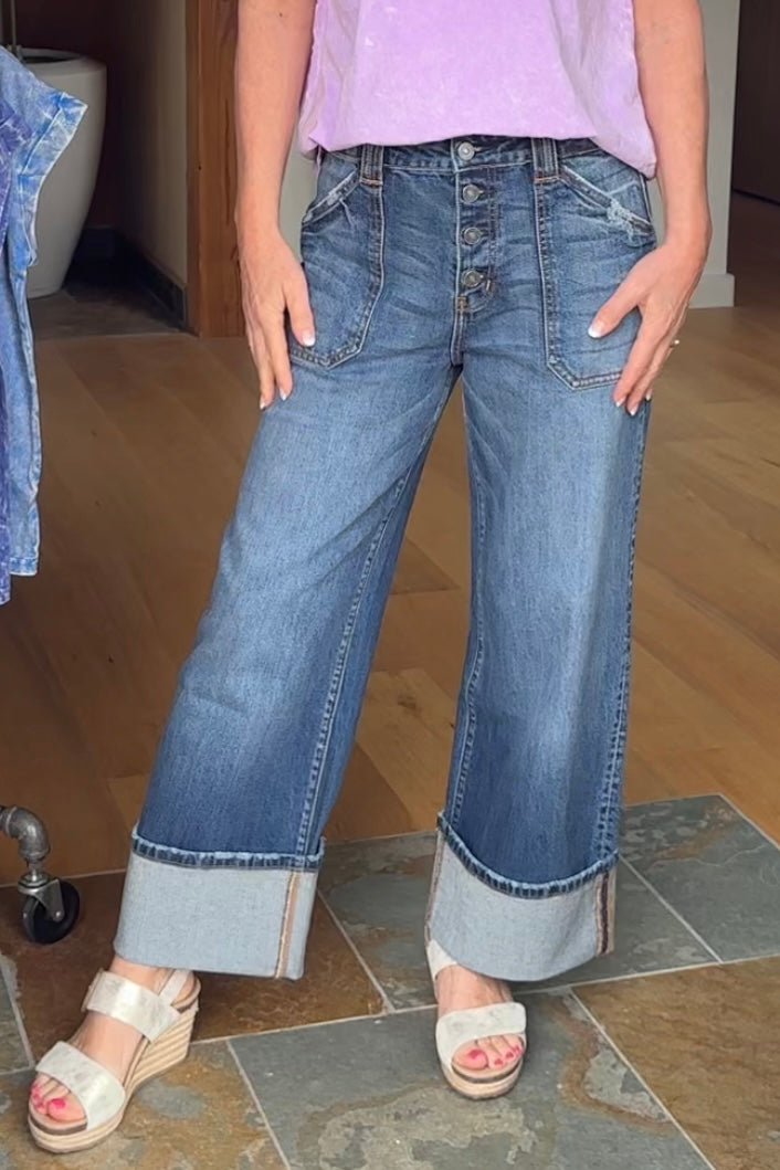 Kancan Beanie Wide Leg Ankle jean