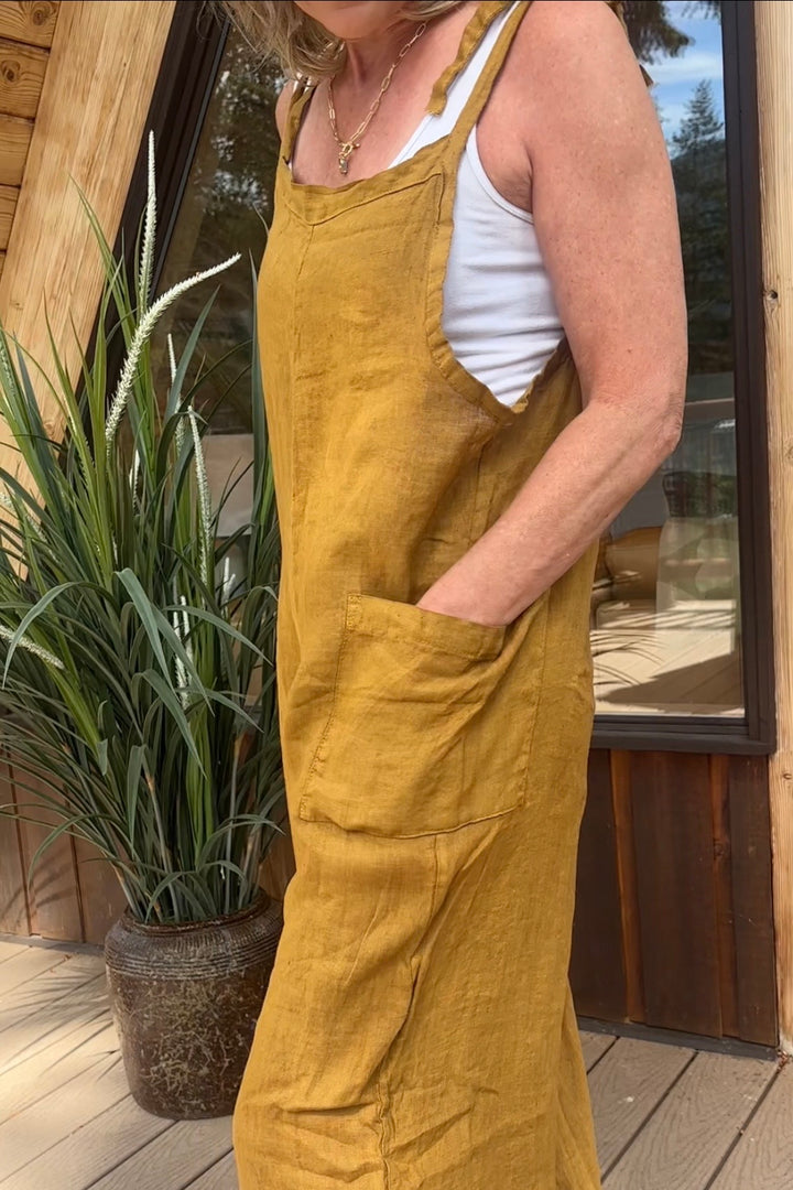 Lighter Days Linen Jumpsuit (Mustard)