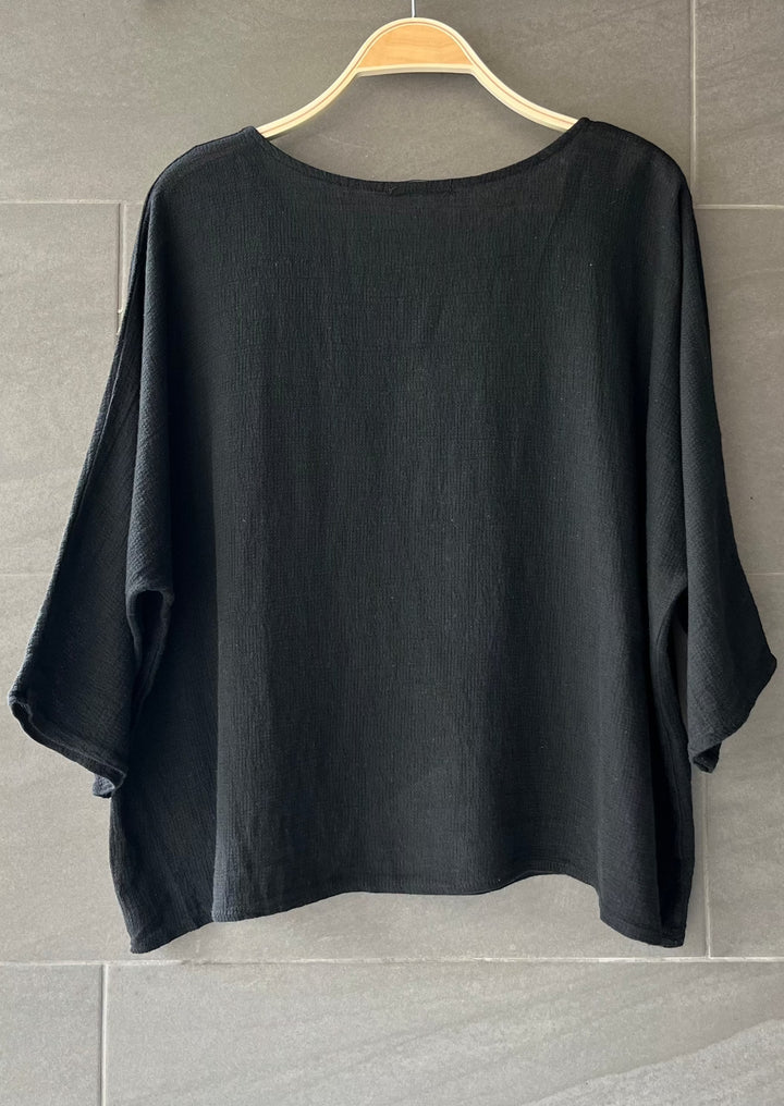 Meo Linen Boxy Pocket Tee (Black)