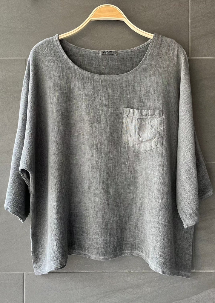 Meo Linen Boxy Pocket Tee (Charcoal)